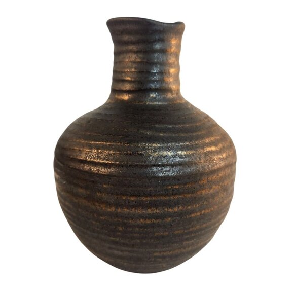 Rustic Ceramic Weed Vase With Metallic Glaze Finish 7.5” Tall Unique Design MCM - Picture 7 of 8